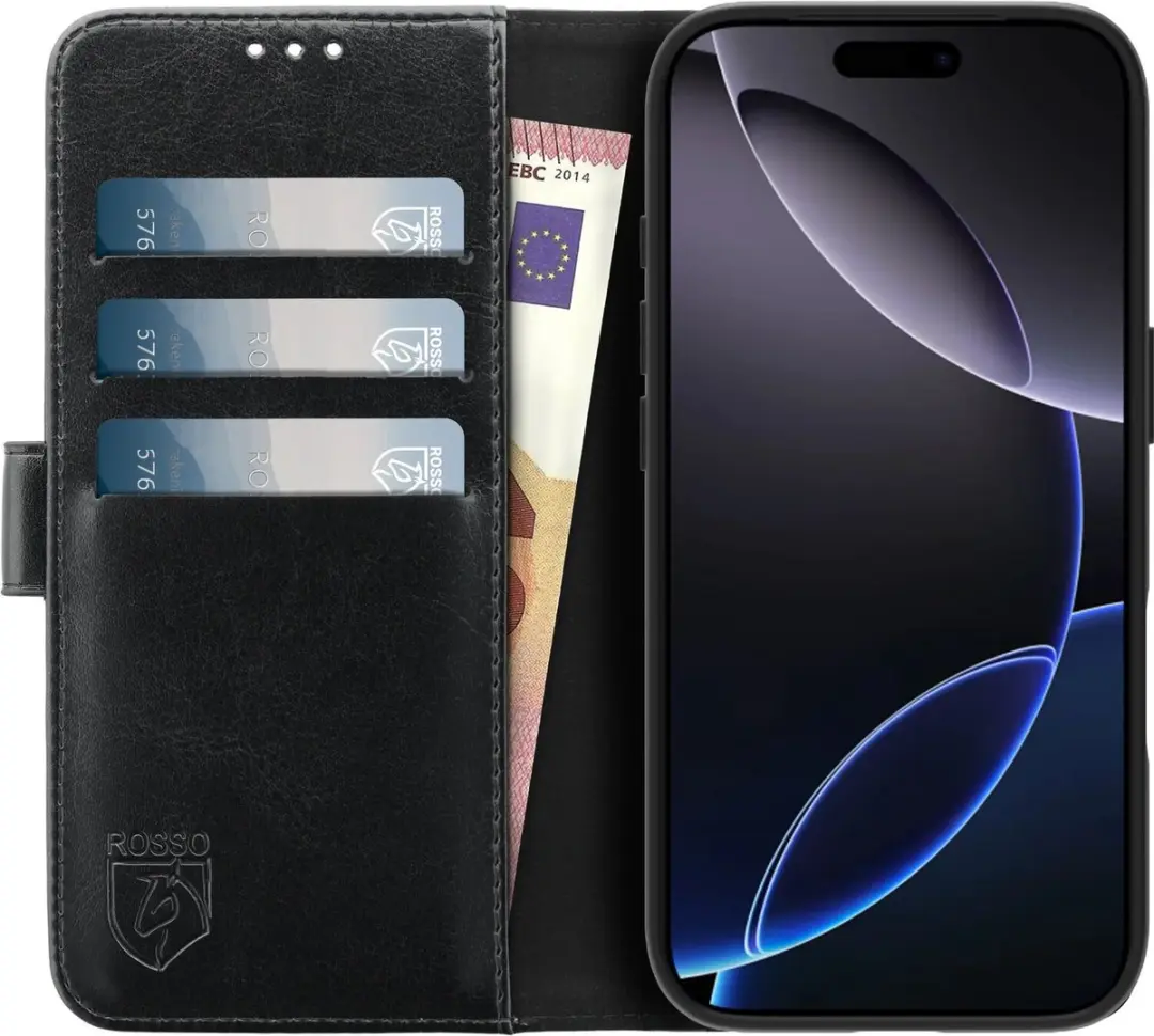 Rosso Element Wallet Book Case iPhone 17 Pro 3 Pasjes - Zwart