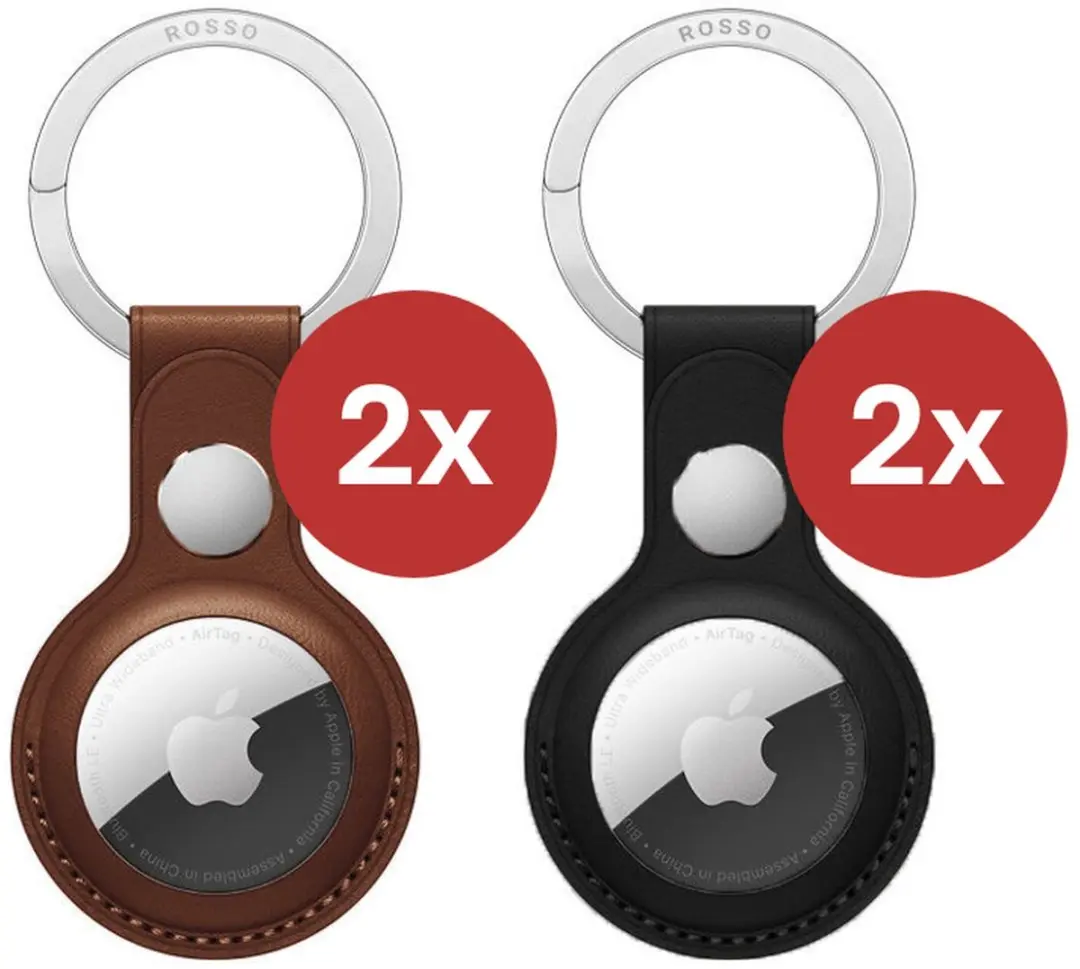 Rosso Deluxe Sleutelhanger Echt Leer 4-Pack - Apple AirTag - Bruin/Zwart
