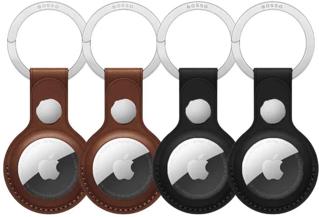 Rosso Deluxe Sleutelhanger Echt Leer 4-Pack - Apple AirTag - Bruin/Zwart
