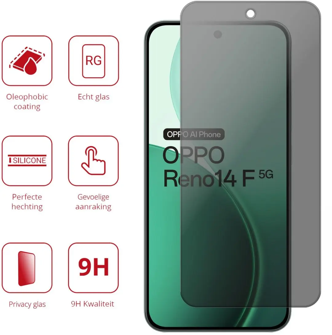 Rosso Privacy Screen Protector Oppo Reno 14 F - 9H Glas - Case Friendly