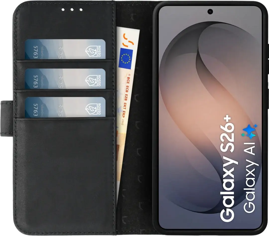 Rosso Elite 244815 Hoesje Samsung Galaxy S26 Plus - MagSafe/Qi2 - Echt Leer Zwart - 3 Pasjes