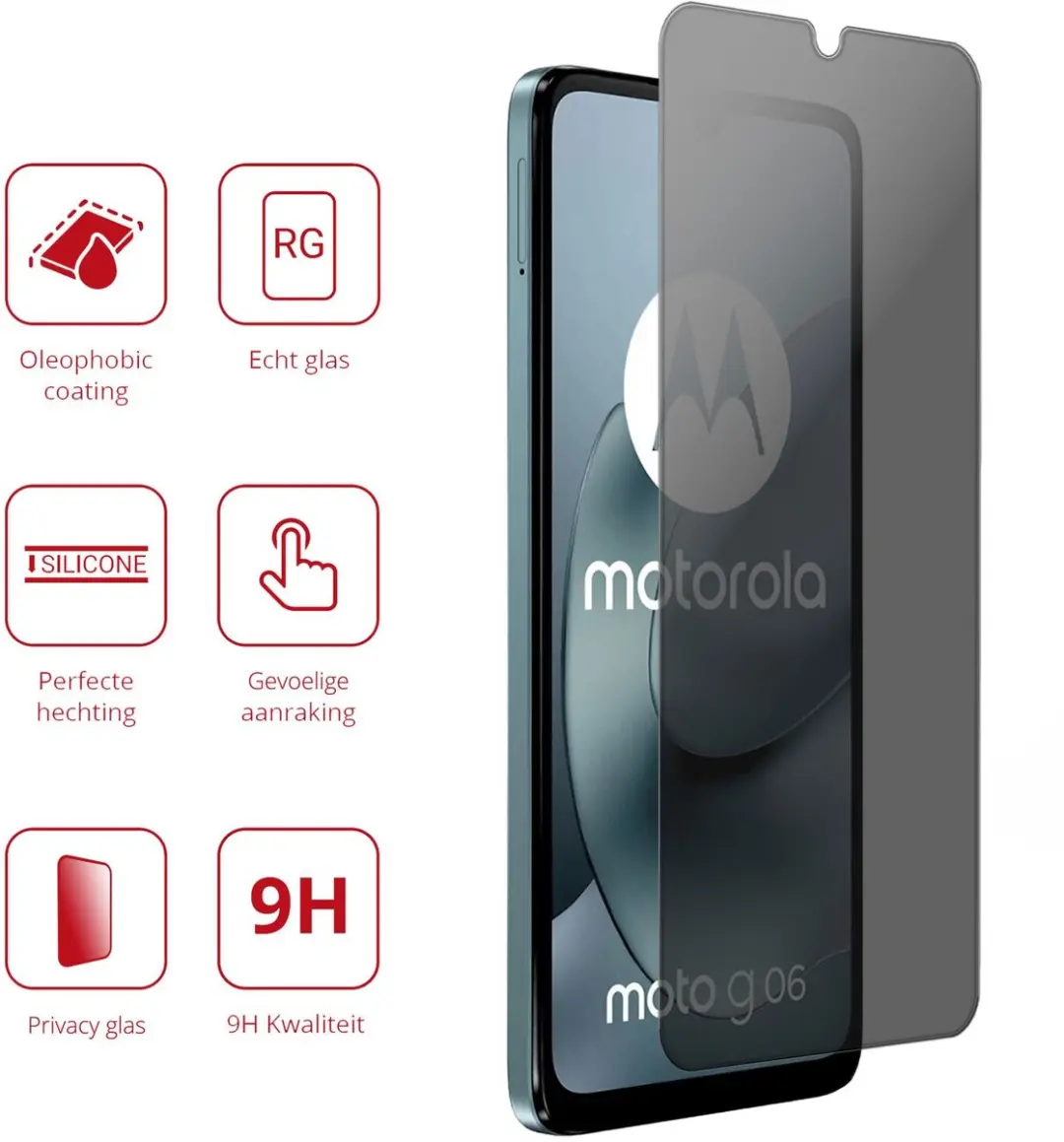 Rosso Privacy Screen Protector Motorola Moto G06 - 9H Glas - Case Friendly