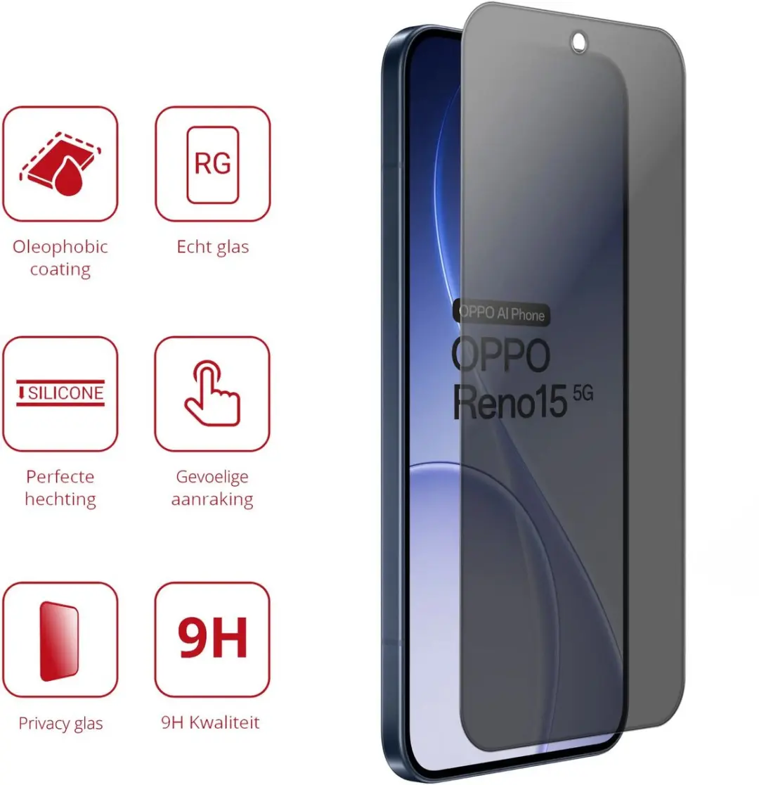 Rosso Privacy Screen Protector Oppo Reno 15 - 9H Glas - Case Friendly