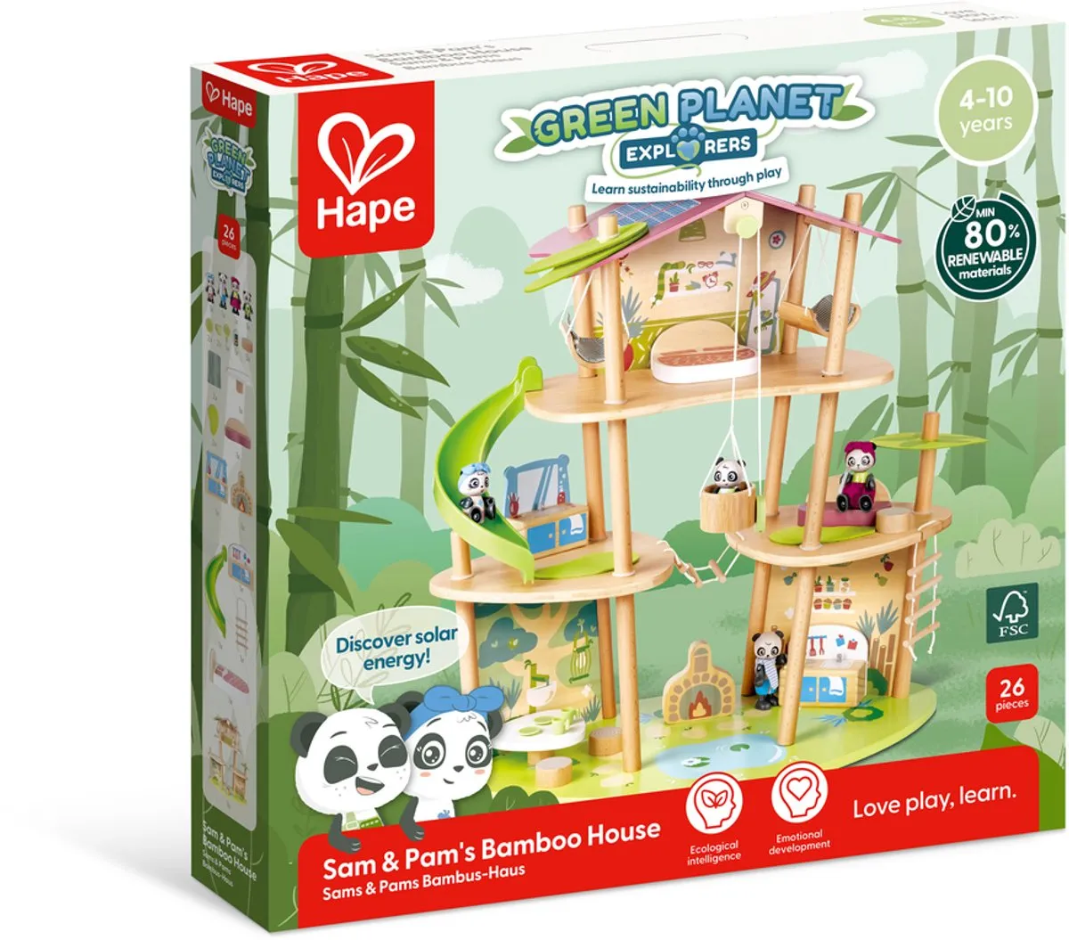 Hape Panda's Bamboe Huis - 16 Meubels 4 Poppen - Veelkleurig