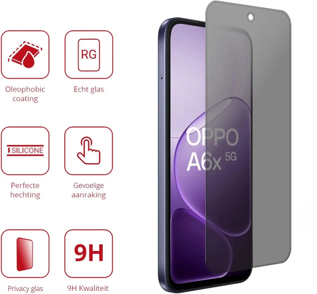 Rosso Privacy Screen Protector Oppo A6x - 9H Gehard Glas