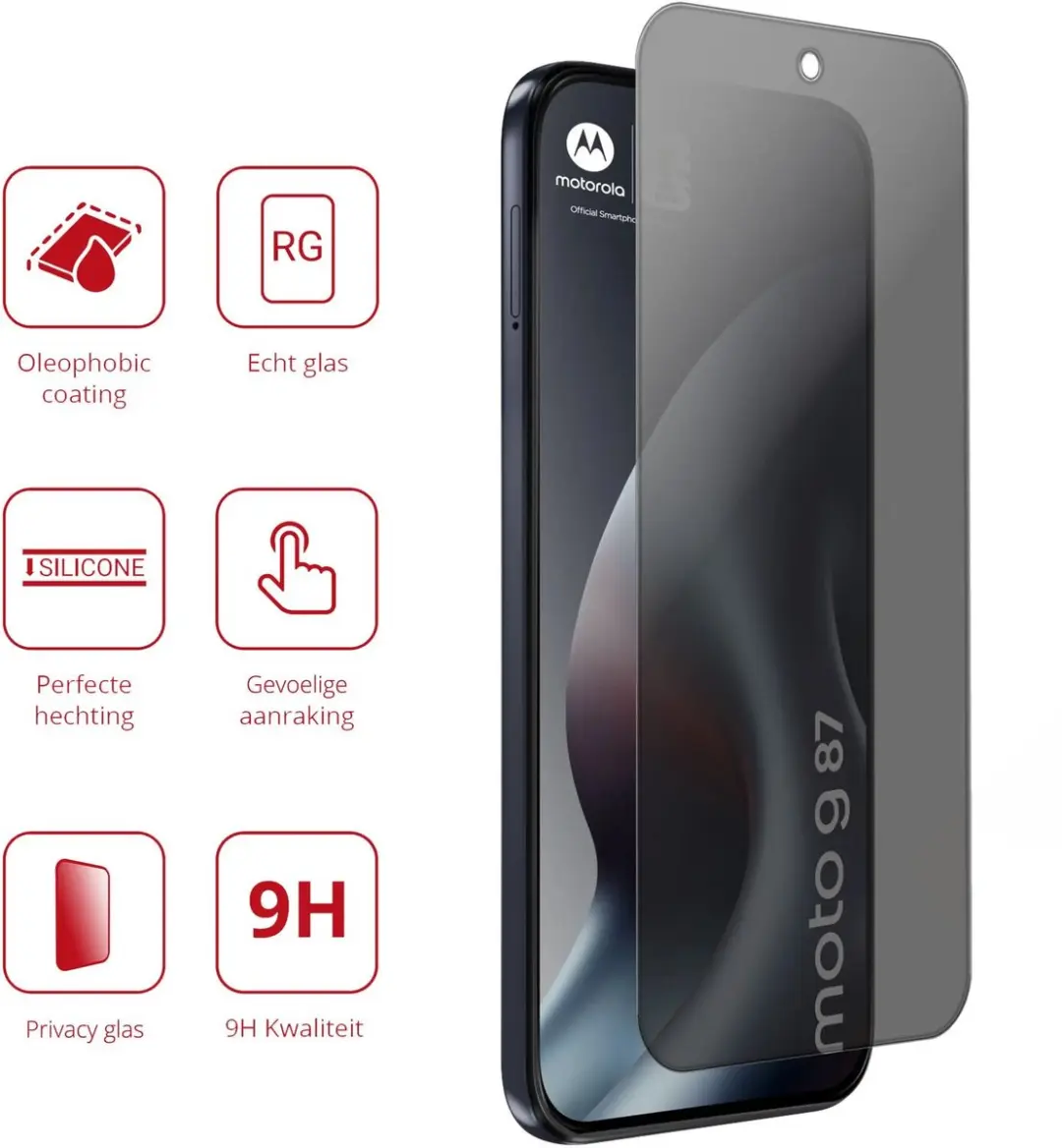 Rosso Privacy Screen Protector Motorola Moto G87 - 9H Glas - 1 Stuk