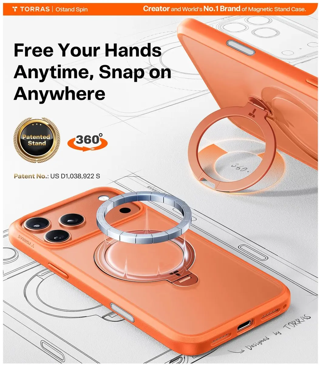 Torras UPro Ostand Spin Hoesje iPhone 17 Pro - Oranje
