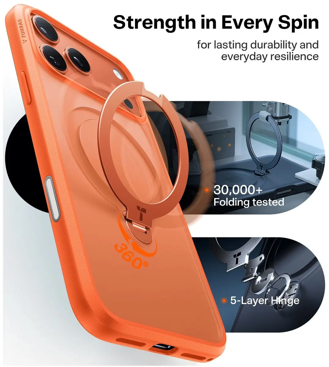 Torras UPro Ostand Spin Hoesje iPhone 17 Pro - Oranje