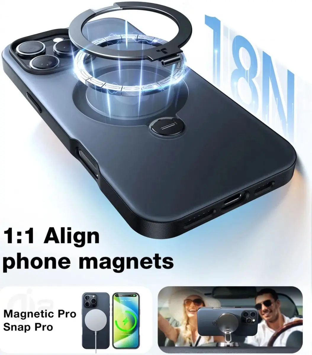 Torras UPro Ostand Spin Hoesje iPhone 16 - MagSafe 360° Draaibaar - Zwart