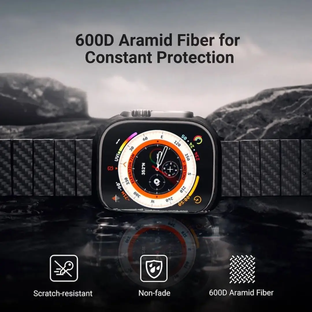 Pitaka Air Case Apple Watch Ultra 49mm - 600D Aramidevezels - Zwart/Grijs