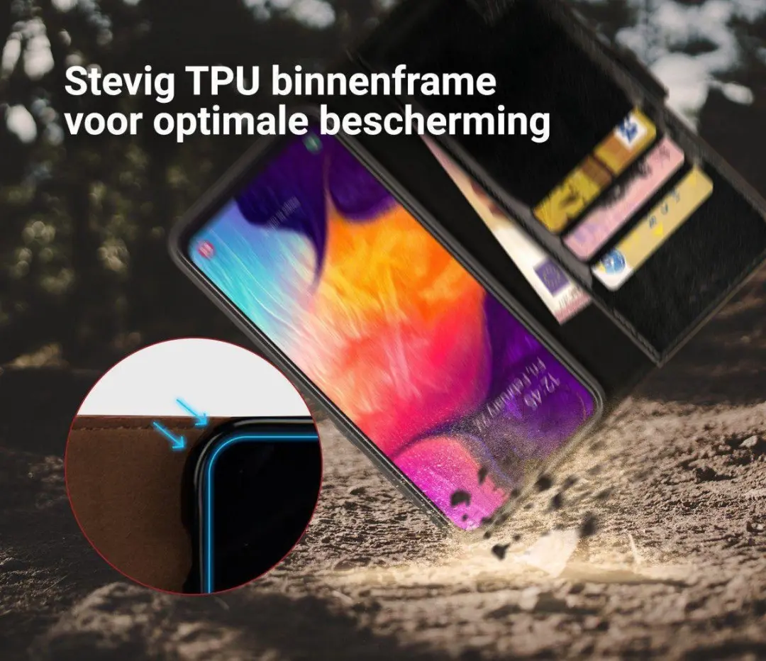 Rosso Element Hoesje Samsung Galaxy A50 - 3 Pasjes - Zwart