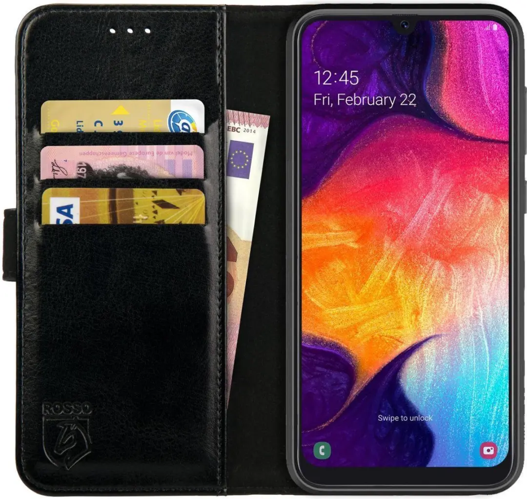 Rosso Element Hoesje Geschikt voor Samsung Galaxy A50 Book Cover Zwart