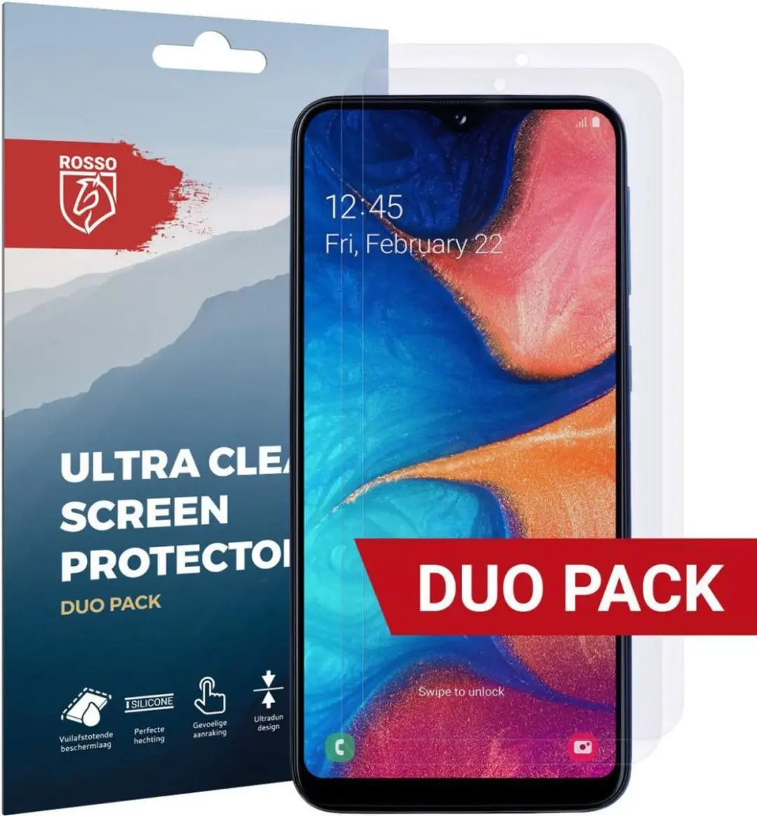 Rosso Screen Protector Ultra Clear Duo Pack Geschikt voor Samsung Galaxy A20E