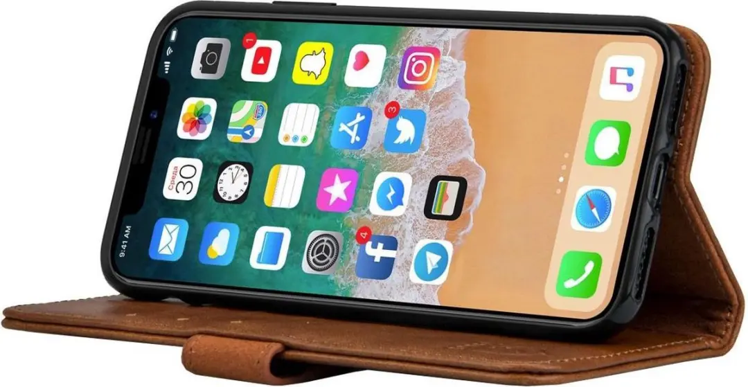 Rosso Deluxe Hoesje iPhone XS - 3 Pasjes - Bruin