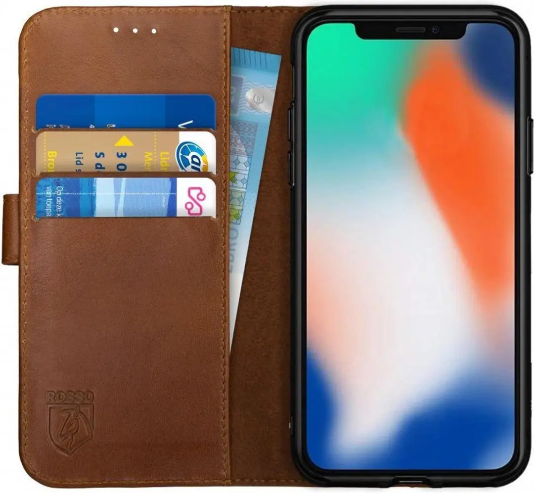 Rosso Deluxe Hoesje Geschikt voor Apple iPhone X / XS Echt Leer Book Case Bruin