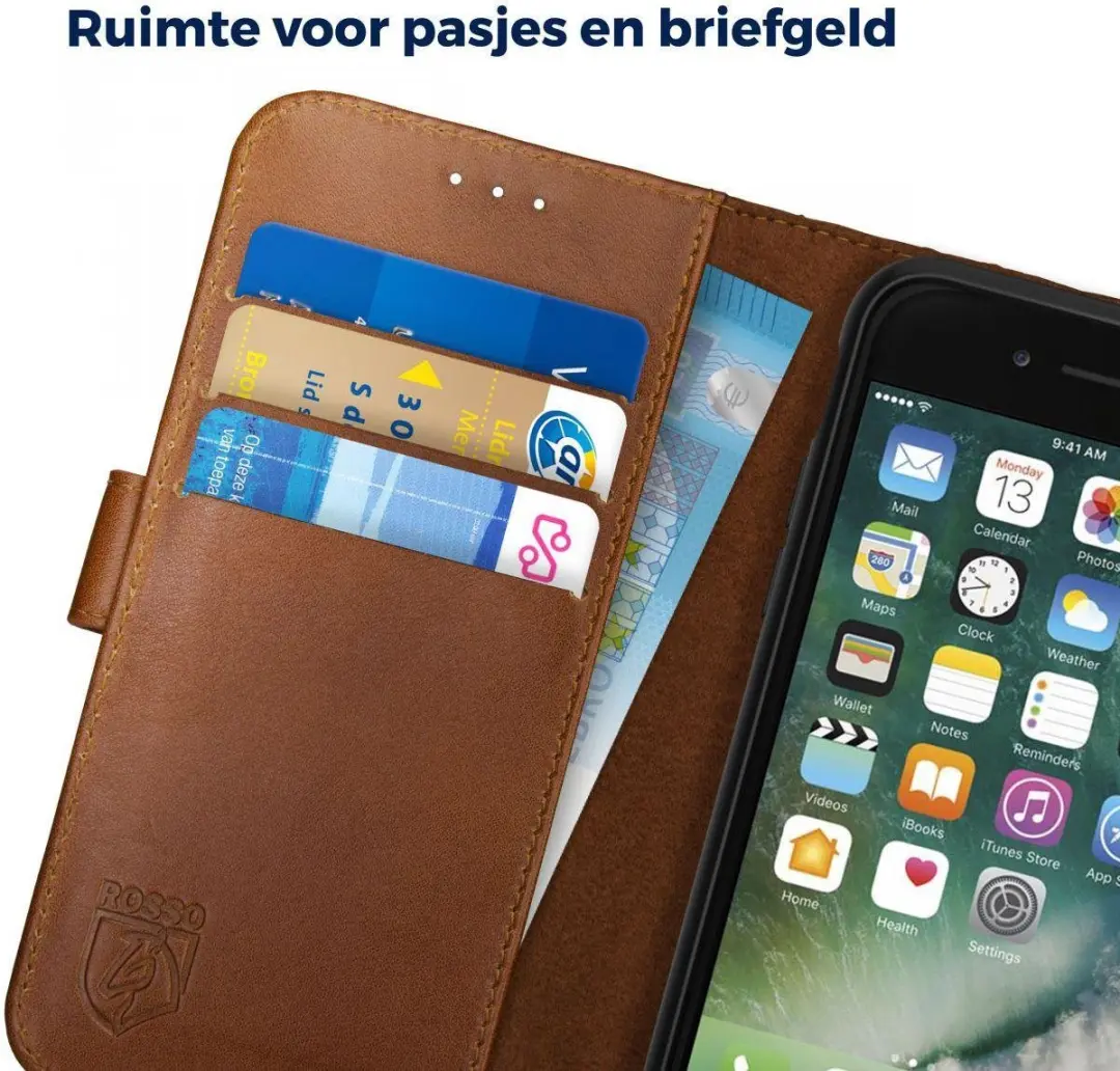 Rosso Deluxe Book Case iPhone 6/6S - 3 Pasjes - Bruin