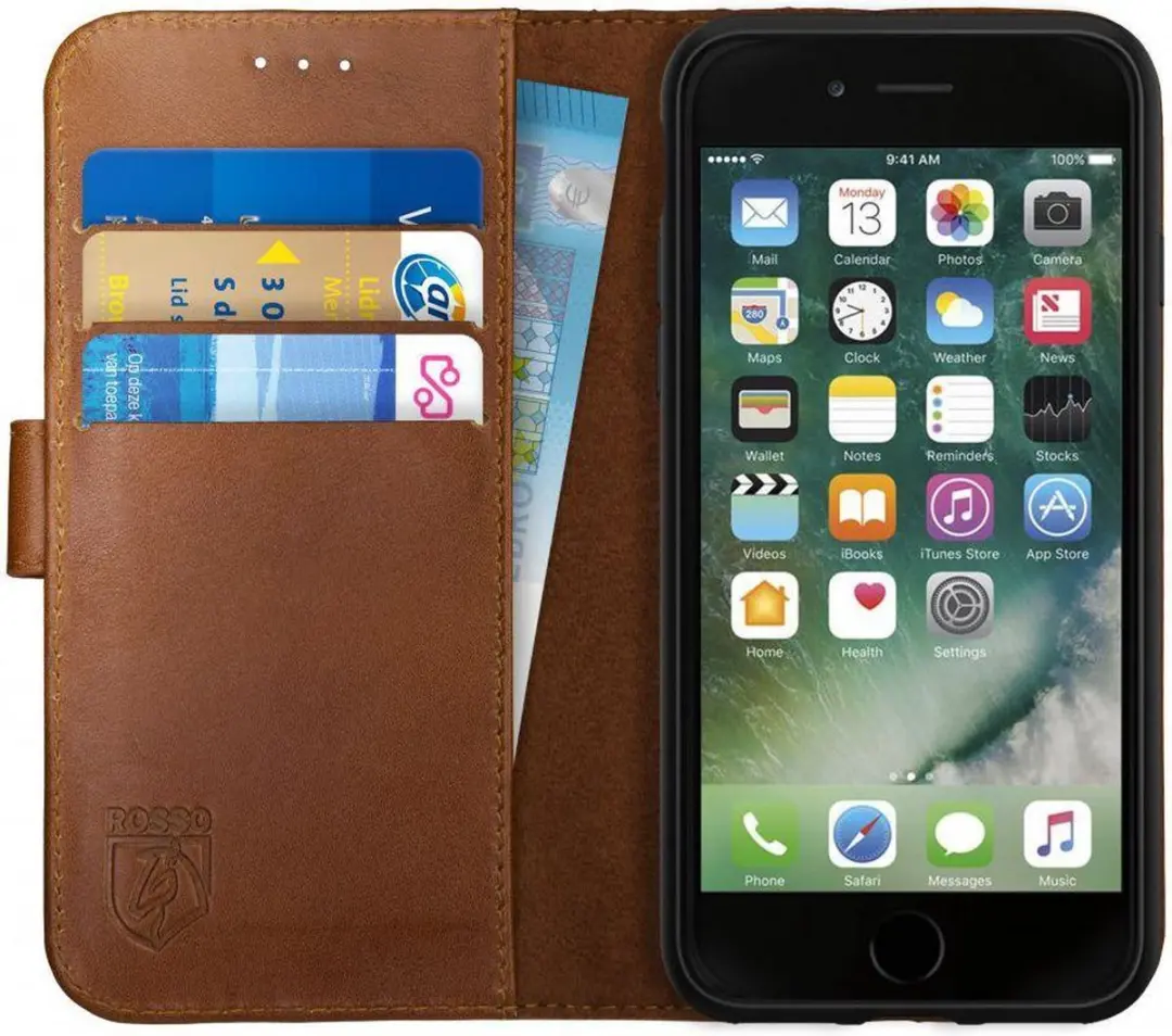 Rosso Deluxe Echt Leer Book Case Hoesje Geschikt voor Apple iPhone 6 / 6S