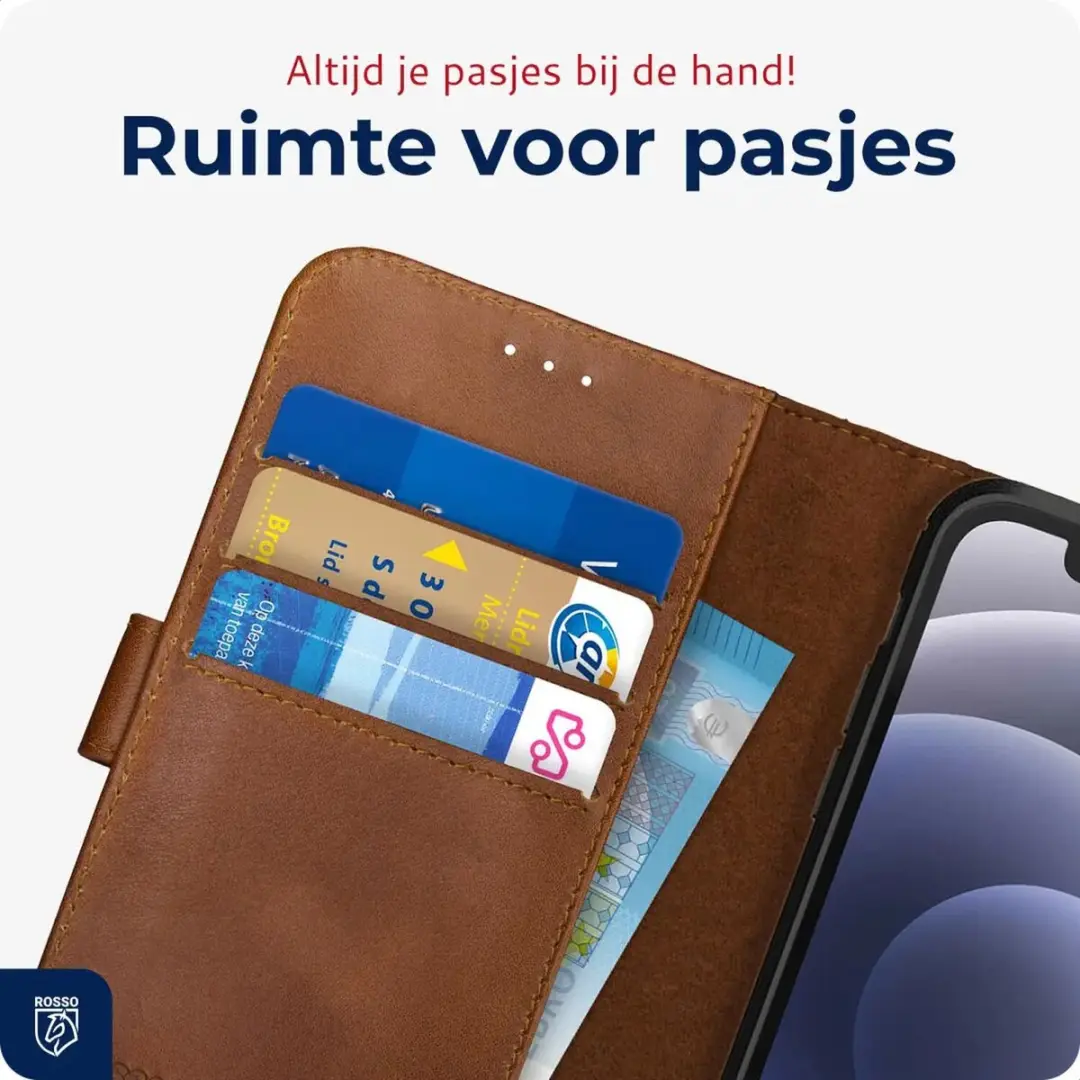Rosso Deluxe Hoesje iPhone 12/12 Pro - 3 Pasjes - Bruin