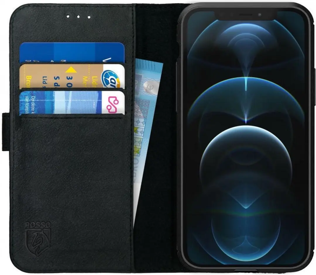 Rosso Deluxe Book Case iPhone 12 Pro Max - 3 Pasjes - Zwart