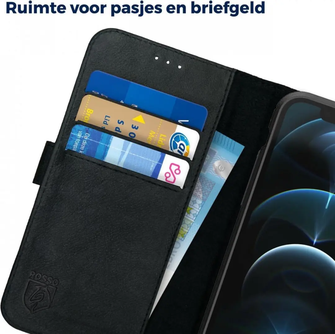 Rosso Deluxe Book Case iPhone 12 Pro Max - 3 Pasjes - Zwart
