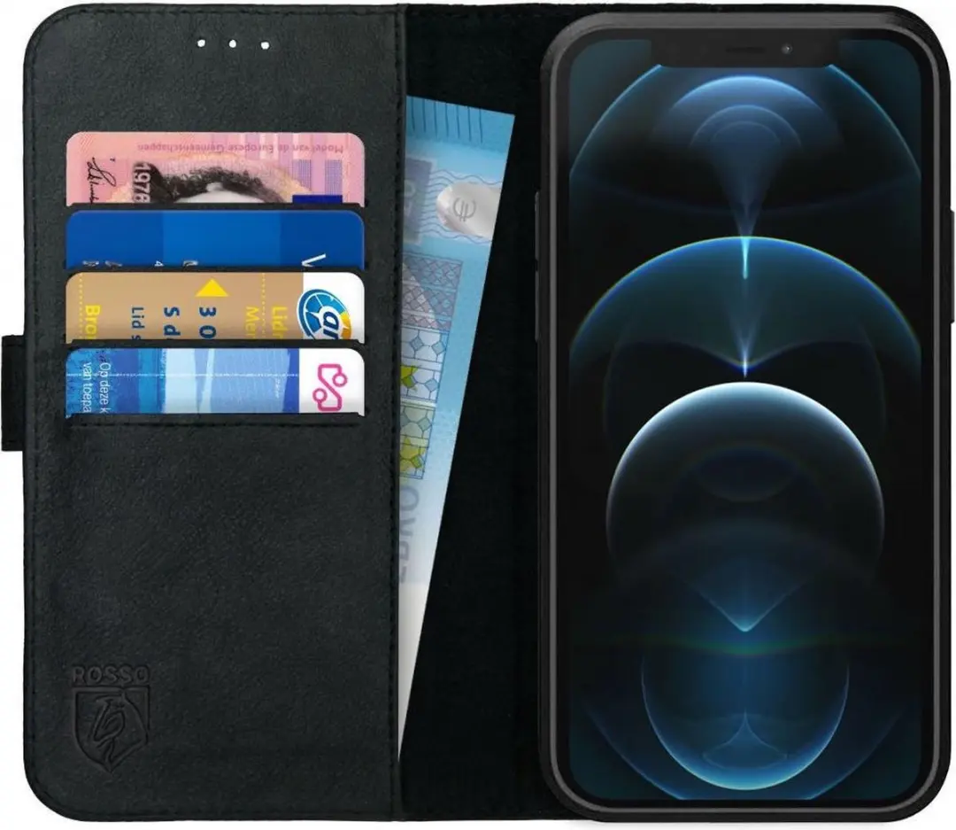 Rosso Deluxe Echt Leer Book Case Hoesje Geschikt voor Apple iPhone 12 Pro Max