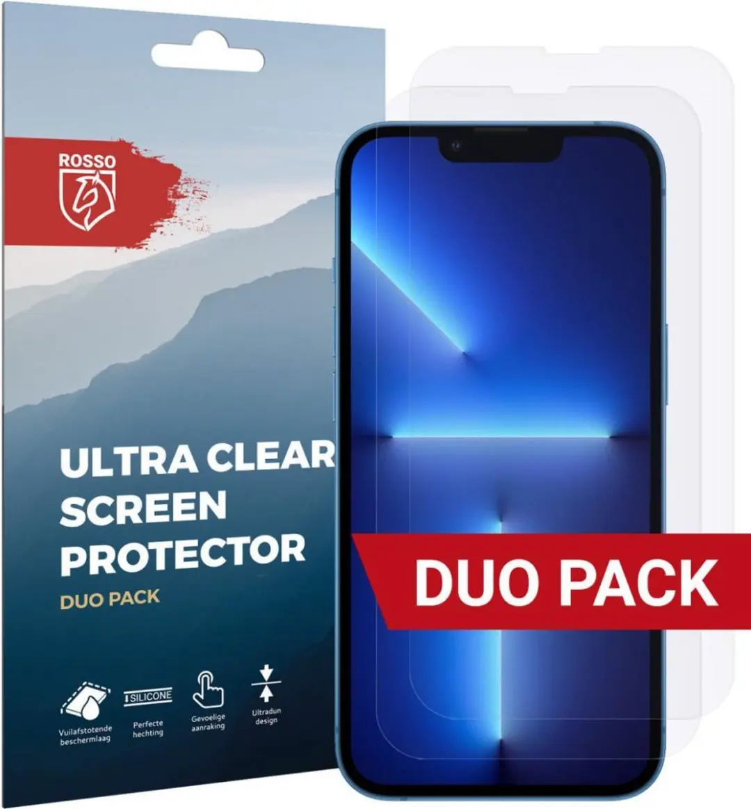 Rosso Screen Protector Ultra Clear Duo Pack Geschikt voor Apple iPhone 13 Pro Ma