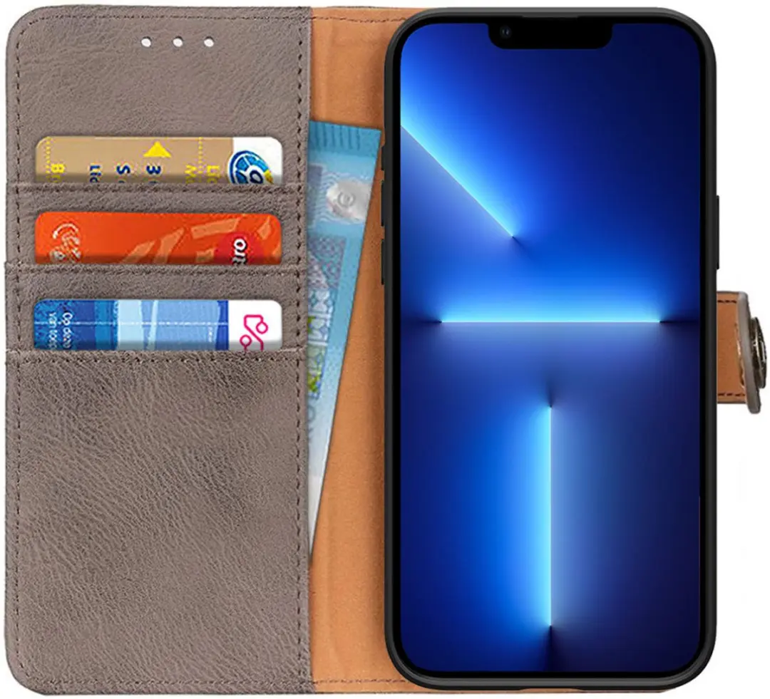 KHAZNEH Hoesje Portemonnee Book Case Grijs Geschikt voor Apple iPhone 13 Pro