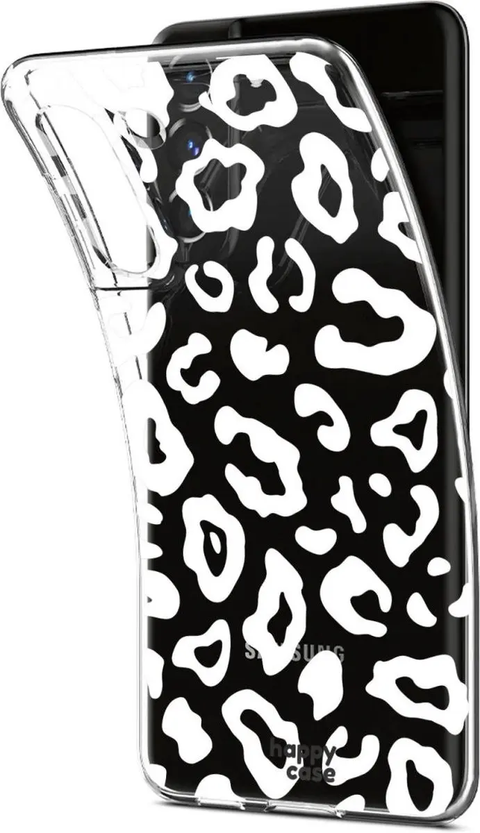 HappyCase Hoesje TPU Luipaardprint - Samsung Galaxy S21 FE - Transparant/Wit - afbeelding 6 van 6