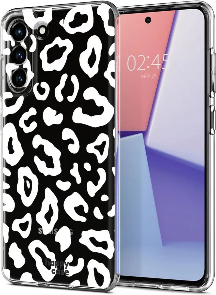 HappyCase Hoesje TPU Luipaardprint - Samsung Galaxy S21 FE - Transparant/Wit
