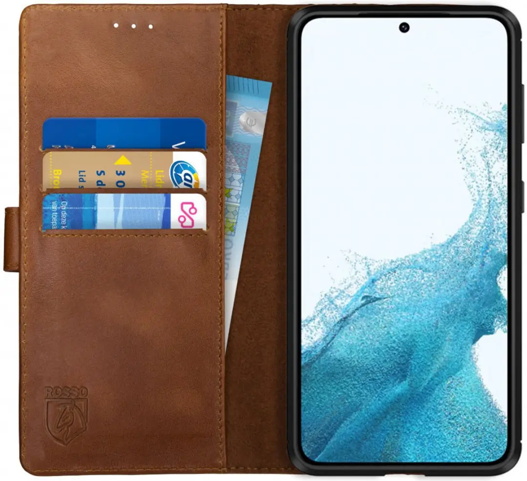 Rosso Deluxe Echt Leer Book Case Hoesje Geschikt voor Samsung Galaxy S22