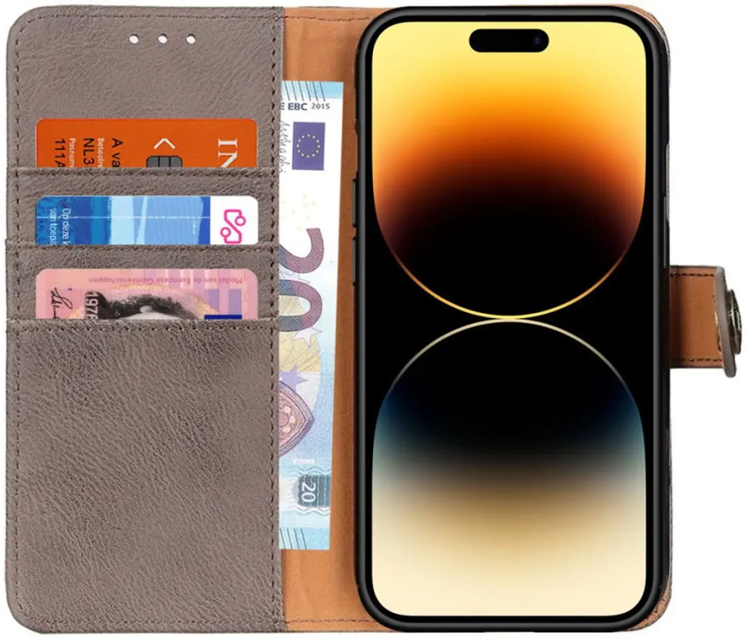 KHAZNEH Hoesje Portemonnee Book Case Khaki Geschikt voor Apple iPhone 14 Pro Max