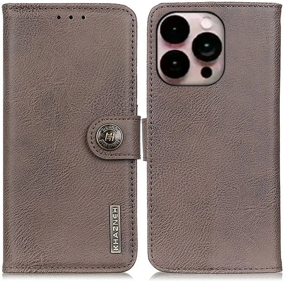 Khazneh Hoesje iPhone 14 Pro Max Book Case - 3 Pasjes - Khaki