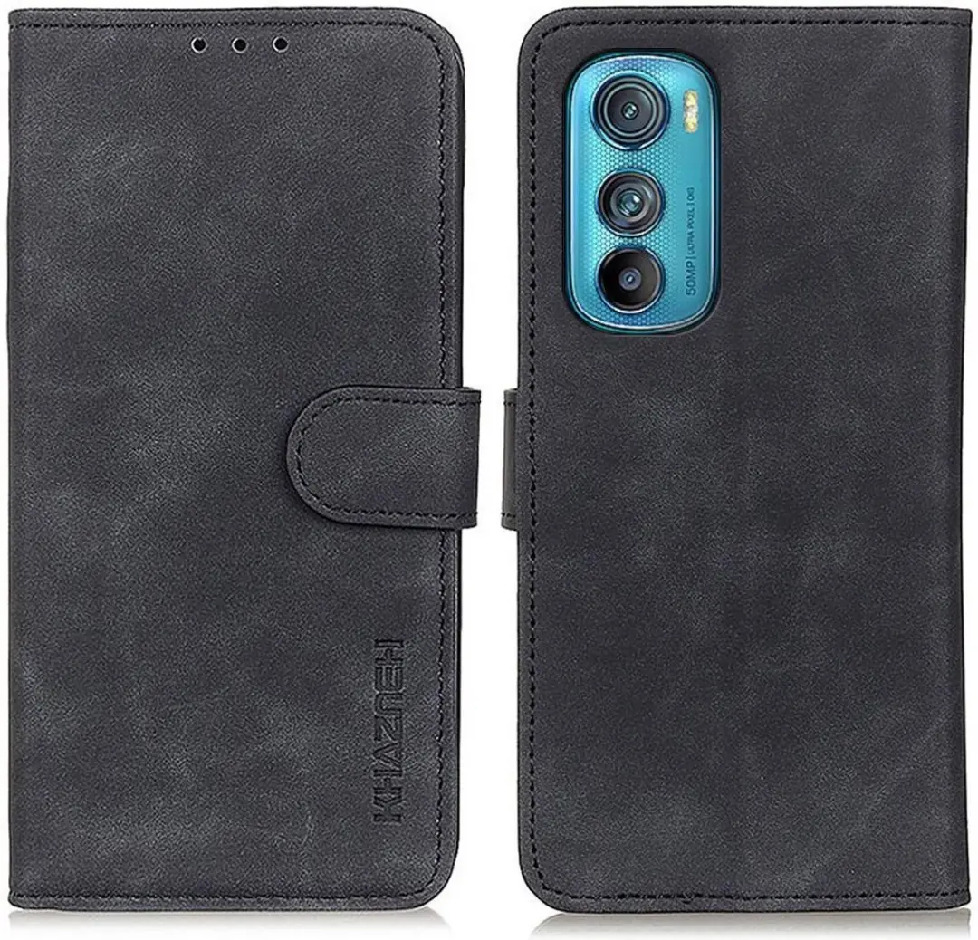 Khazneh Motorola Edge 30 Retro Wallet Hoesje - Kunstleer Zwart - afbeelding 6 van 6