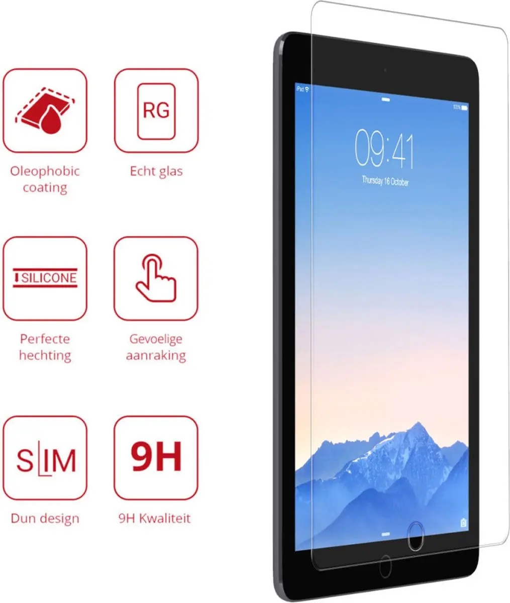 Rosso 147151 Screen Protector - iPad 9.7/2017/2018/Air 2 - 9H Glas - Transparant