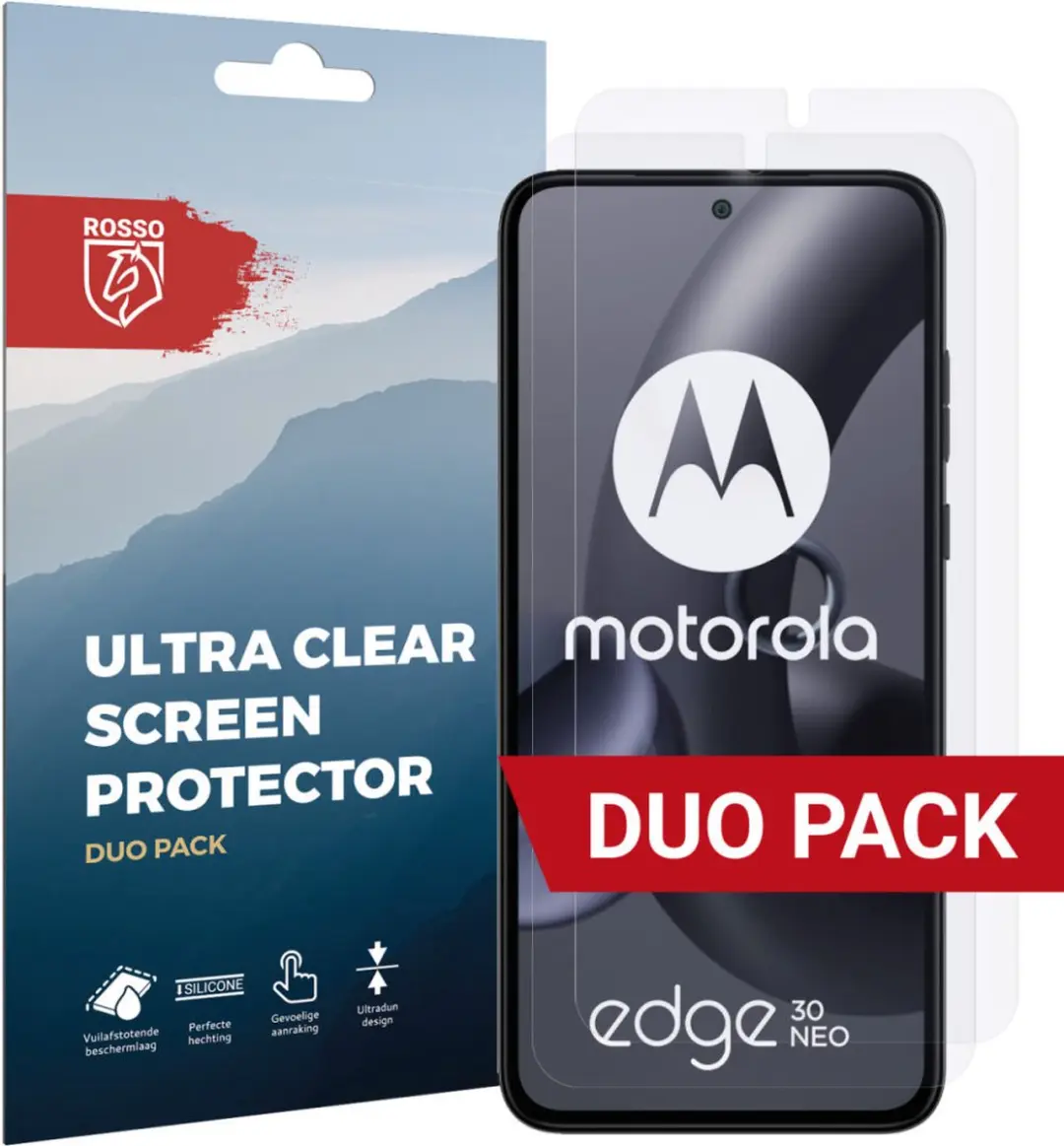 Rosso Screen Protector Ultra Clear Duo Pack Geschikt voor Motorola Edge 30 Neo