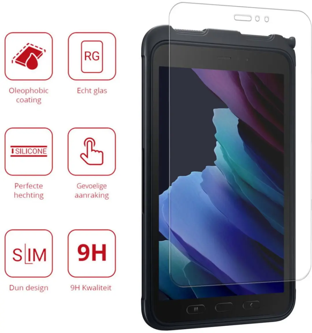 Rosso Tempered Glass 152826 - Samsung Galaxy Tab Active 3/5 - 9H - Transparant/Red