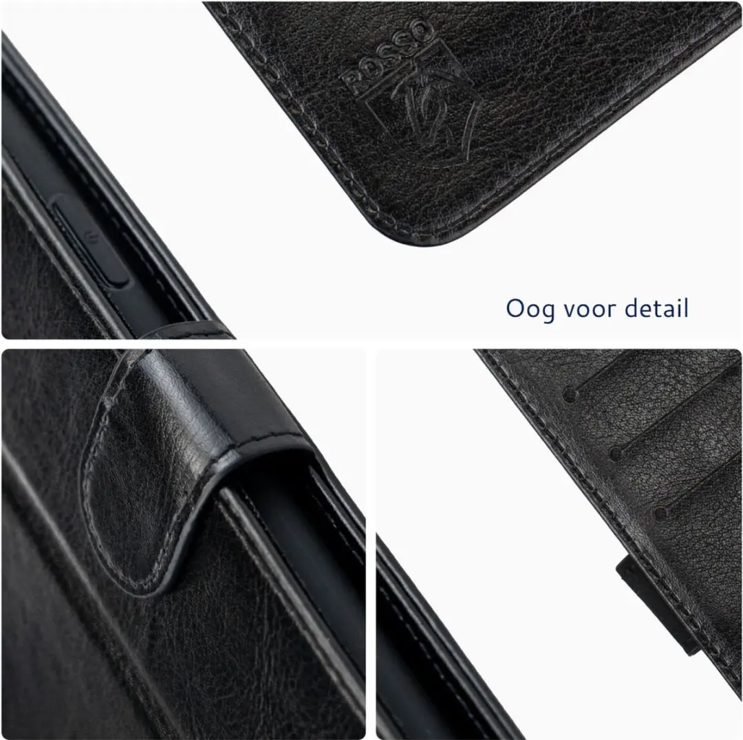 Rosso Element Book Case Wallet Moto G73 - 3 Pasjes - Zwart - afbeelding 6 van 6