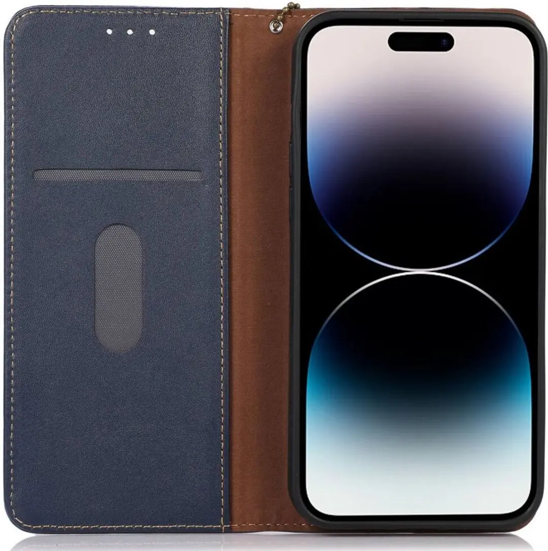KHAZNEH iPhone 15 Pro Hoesje RFID Portemonnee Book Case Leer Blauw