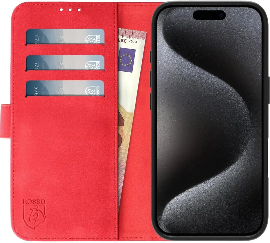 Rosso Element Book Case Wallet iPhone 15 Pro - 3 Pasjes - Rood