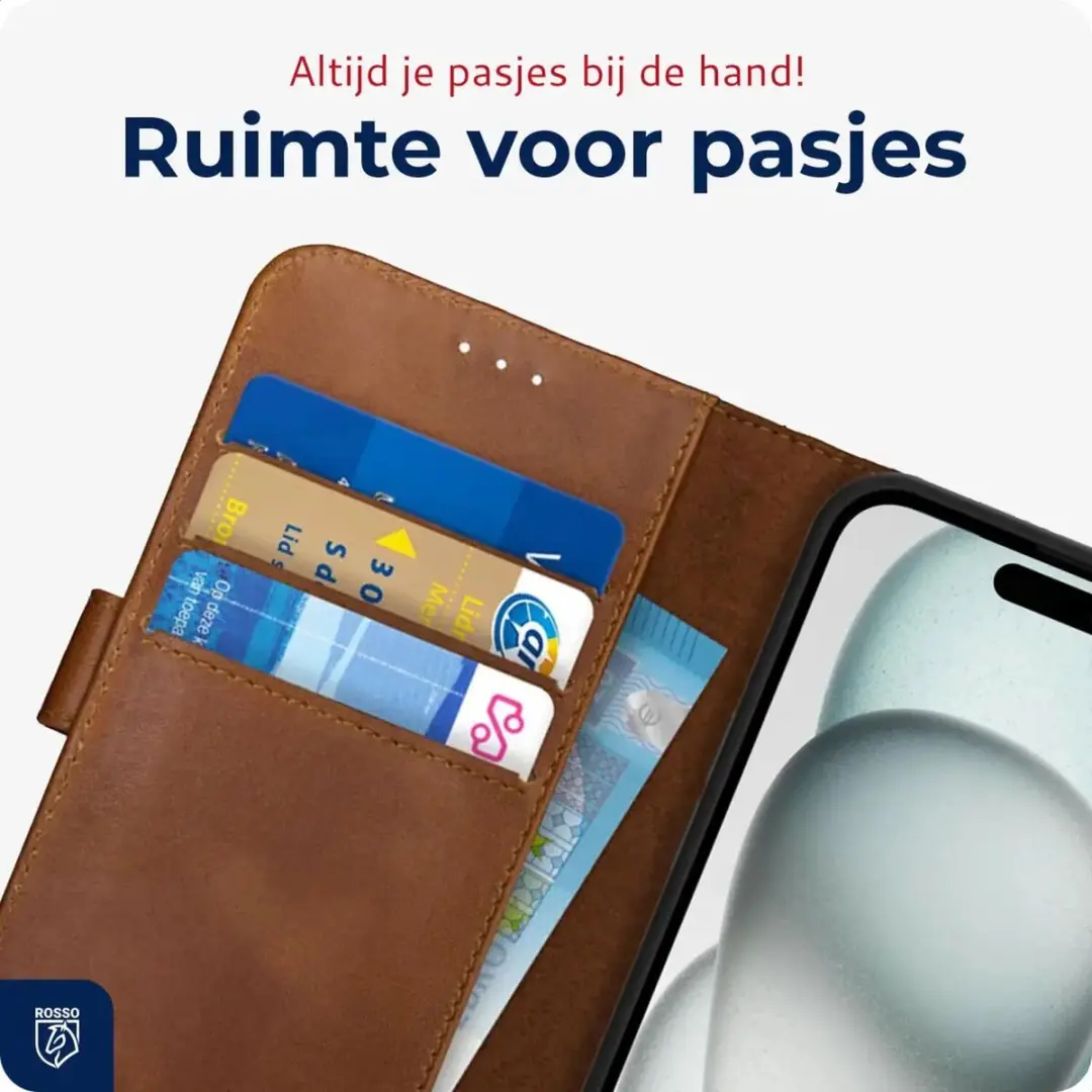 Rosso Deluxe Book Case iPhone 15 - 3 Pasjes - Bruin - afbeelding 6 van 6