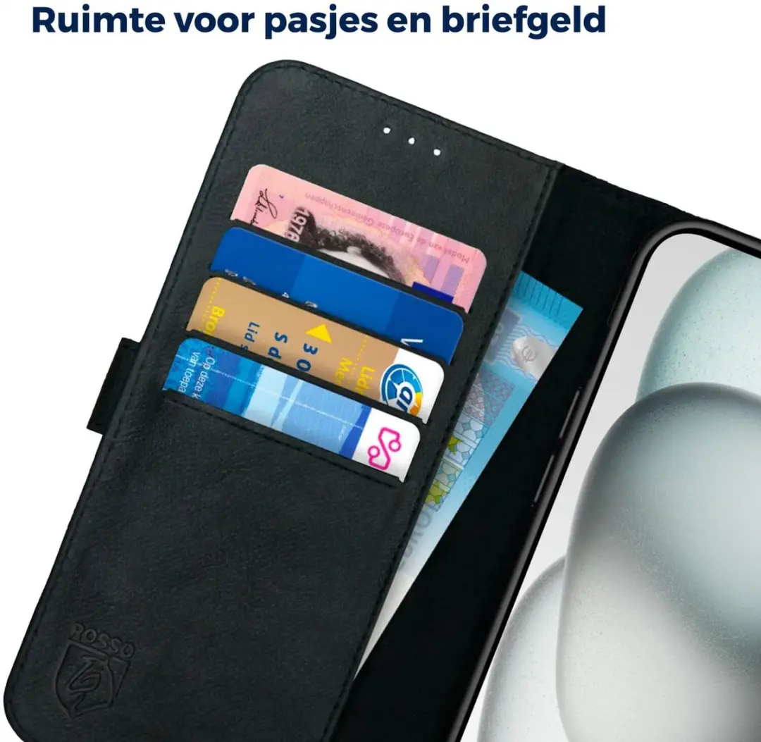 Rosso Deluxe Book Case iPhone 15 Plus - 3 Pasjes - Zwart