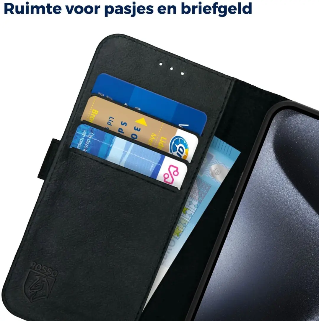 Rosso Deluxe Book Case iPhone 15 Pro 161988 - 3 Pasjes - Zwart