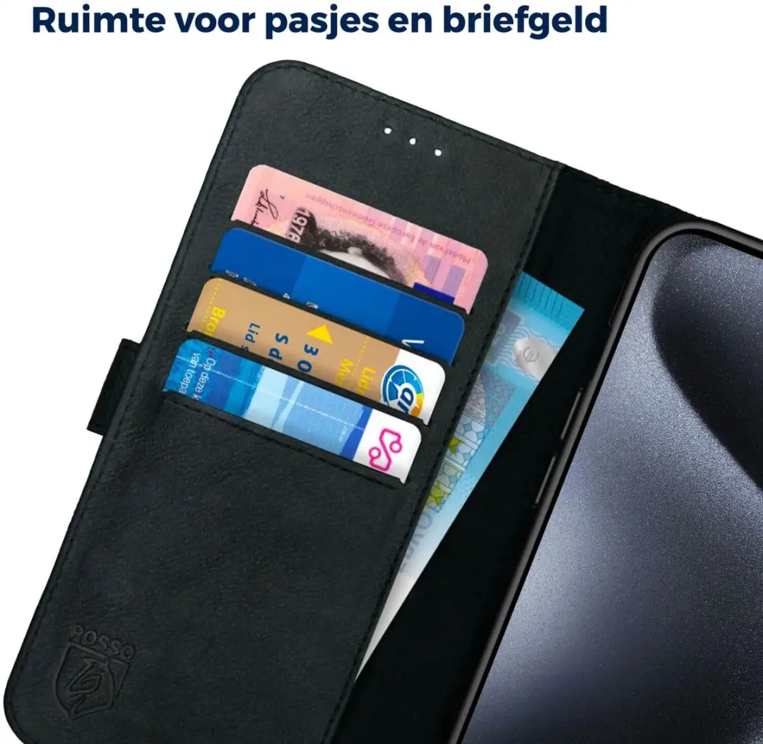 Rosso Deluxe Book Case iPhone 15 Pro Max 161994 - 3 Pasjes - Zwart