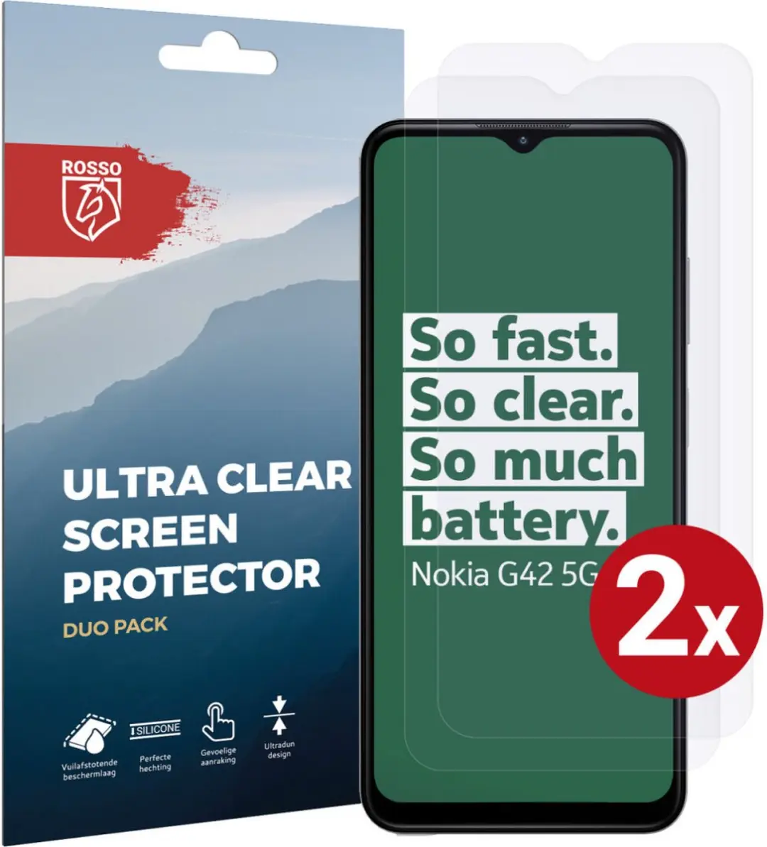 Rosso Screen Protector Ultra Clear Duo Pack Geschikt voor Nokia G42
