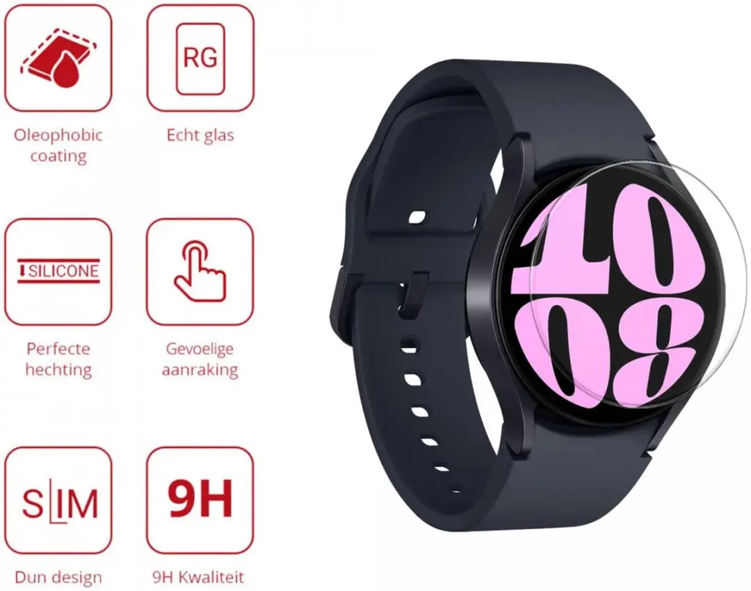 Rosso Tempered Glass Screenprotector Samsung Galaxy Watch 6 40mm - Transparant/Red
