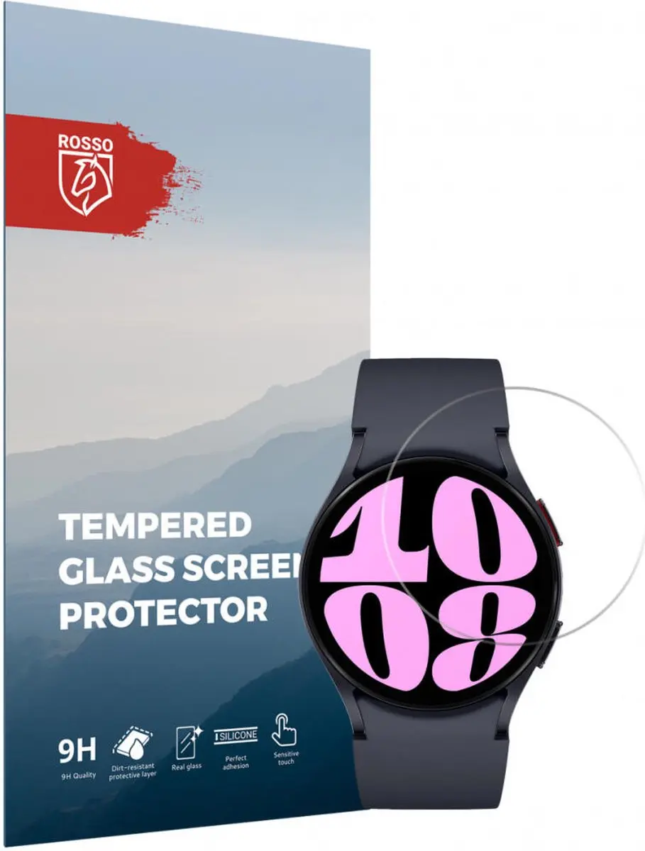 Rosso Tempered Glass Screenprotector Samsung Galaxy Watch 6 40mm - Transparant/Red - afbeelding 6 van 6