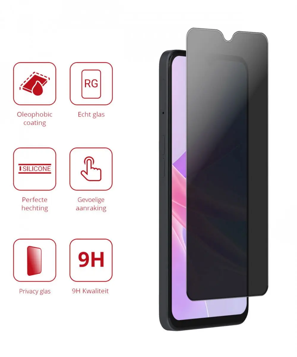 Rosso Privacy Screen Protector Oppo A78 5G - 9H Glas - Case Friendly