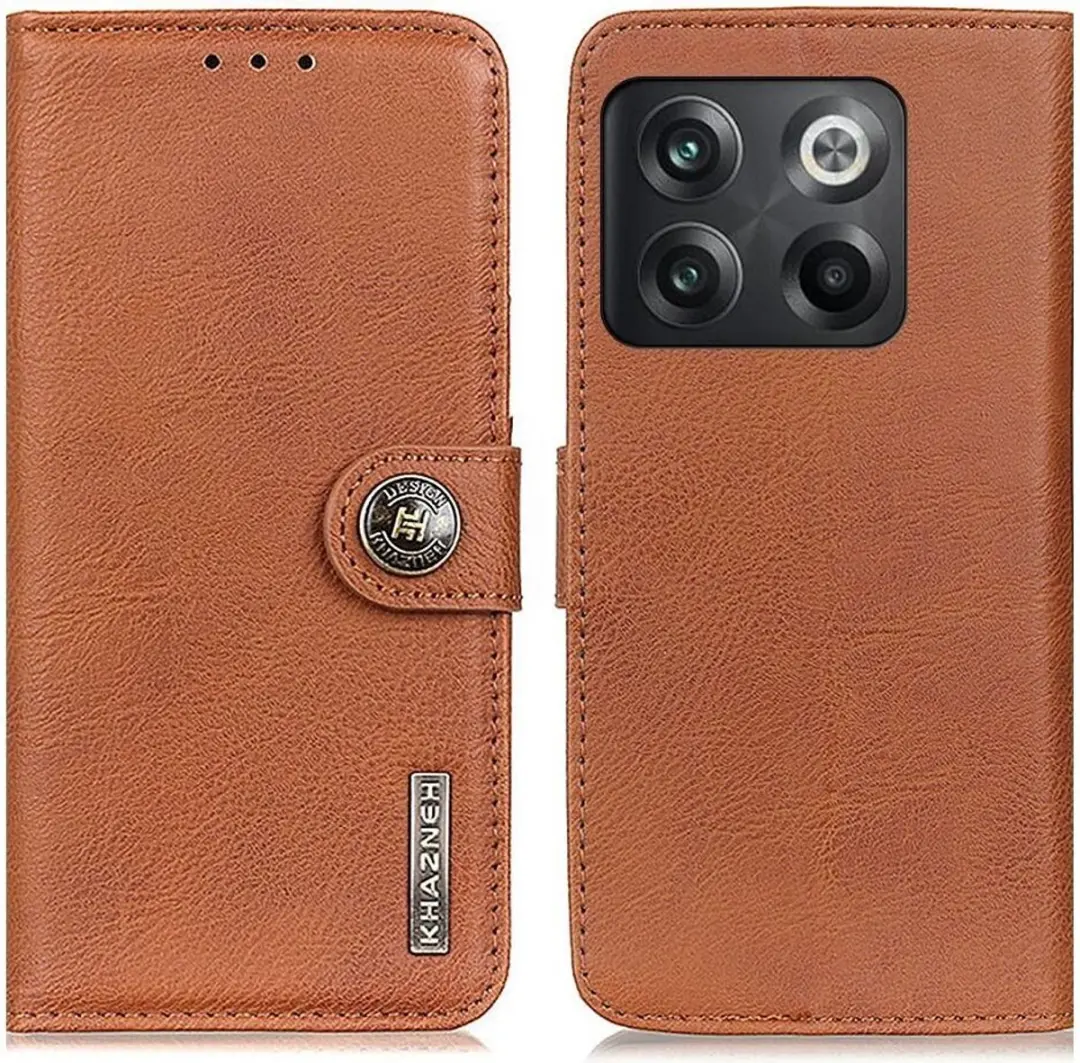 Khazneh OnePlus 10T Book Case Hoesje - 3 Pasjes Bruin