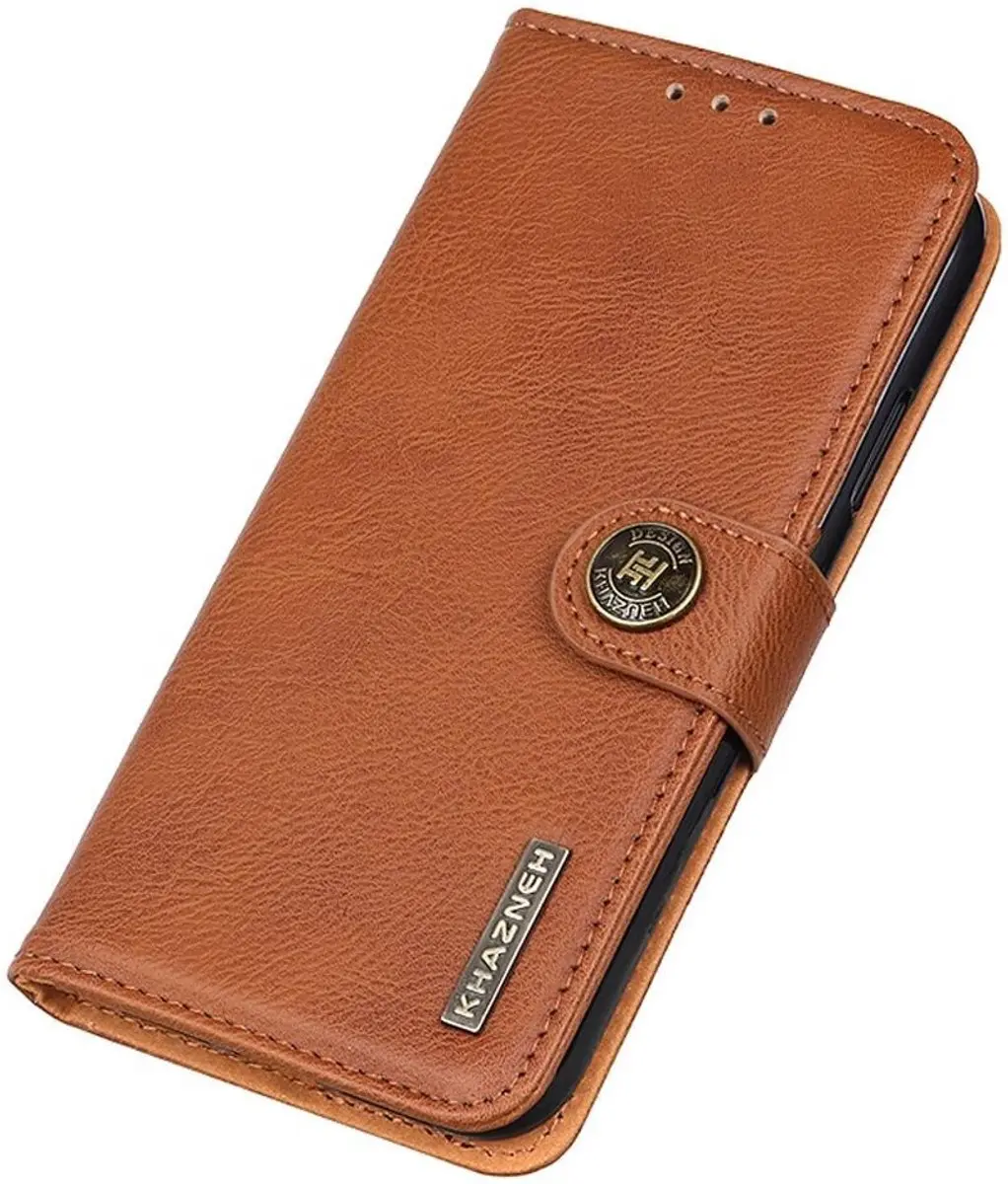 Khazneh OnePlus 10T Book Case Hoesje - 3 Pasjes Bruin