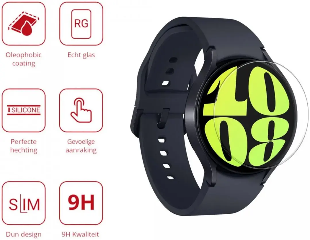 Rosso 9H Tempered Glass Screenprotector Samsung Galaxy Watch 6 44mm - Transparant/Red